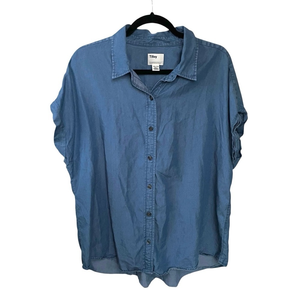 TILLEY Blue Women's Oversized Button Up Blouse XXL